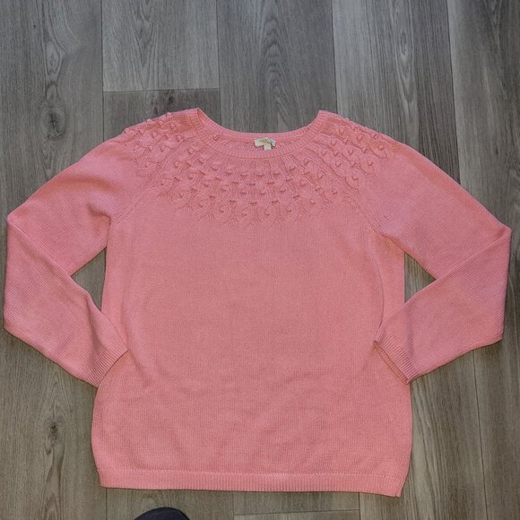 Talbots Pink Textured Knit Sweater Womens Medium 100% Cotton - Picture 2 of 5